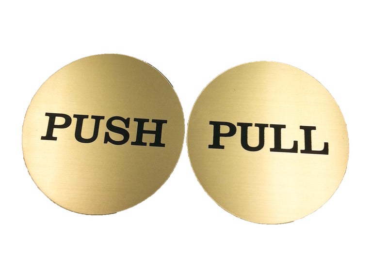 All Quality Push Pull Round Door Sign (Brushed Gold) - Image 1